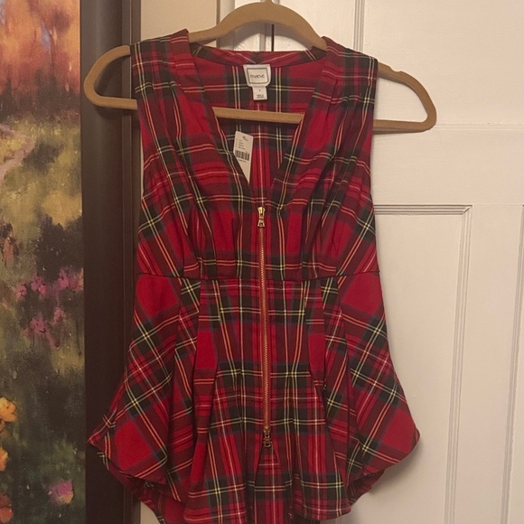 Maeve Tops - Maeve Red Plaid Zip-Front Peplum Top